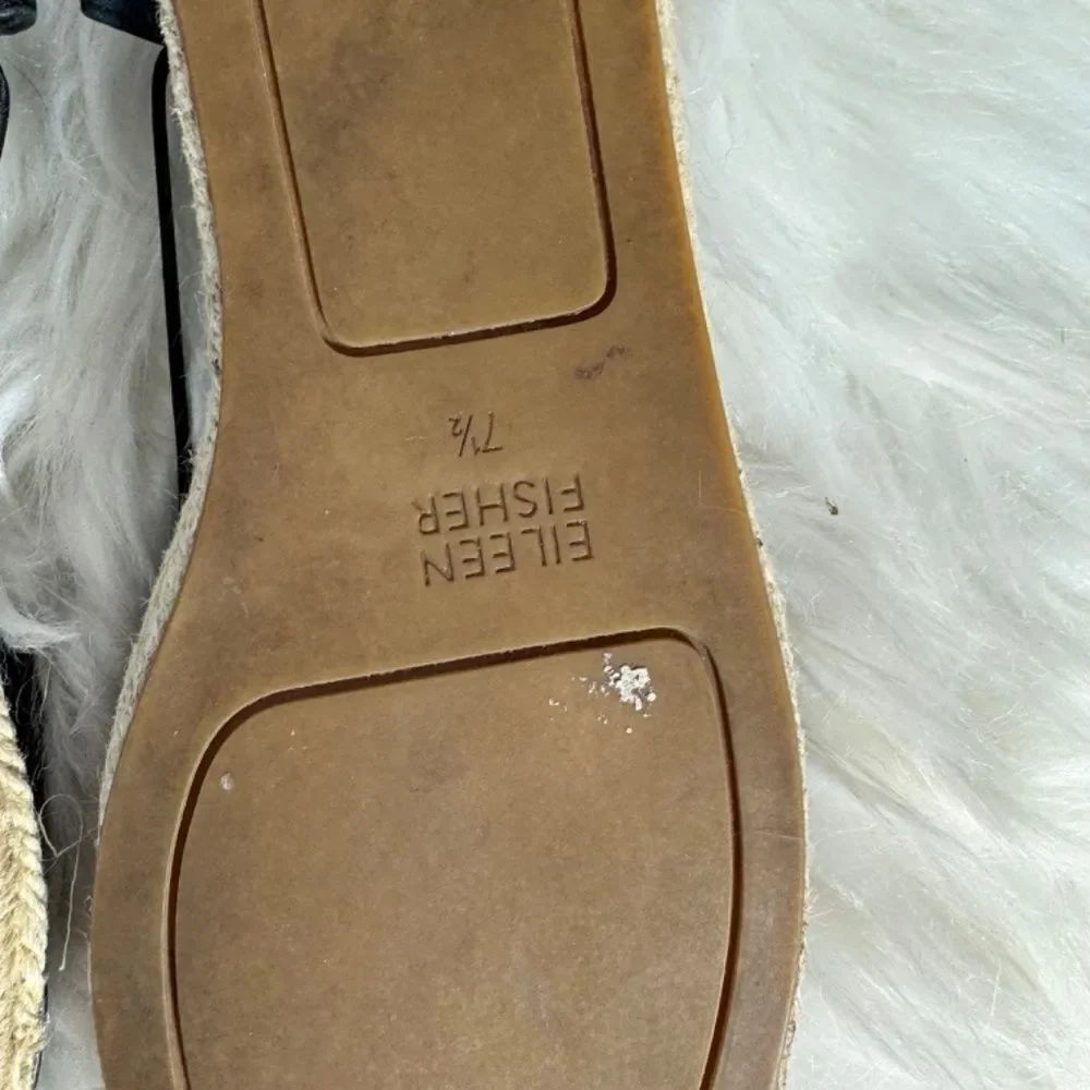 Eileen Fisher Lee‎ Black Leather Espadrille Flats Sz 7.5